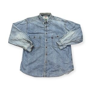 Vintage Levi's Jean Shirt Men's Large Blue Light Wash Button Up Western Classic